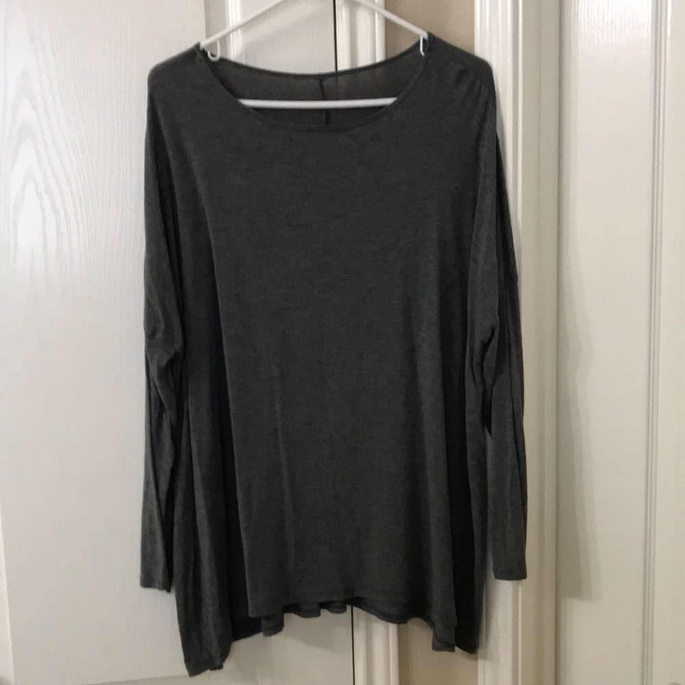 Dark grey long sleeve scoop neck jersey knit.